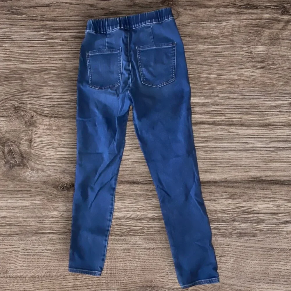 Blue Denim Jeggings Women Elastic Waist Back‎ Pockets Comfortable Casual Wear